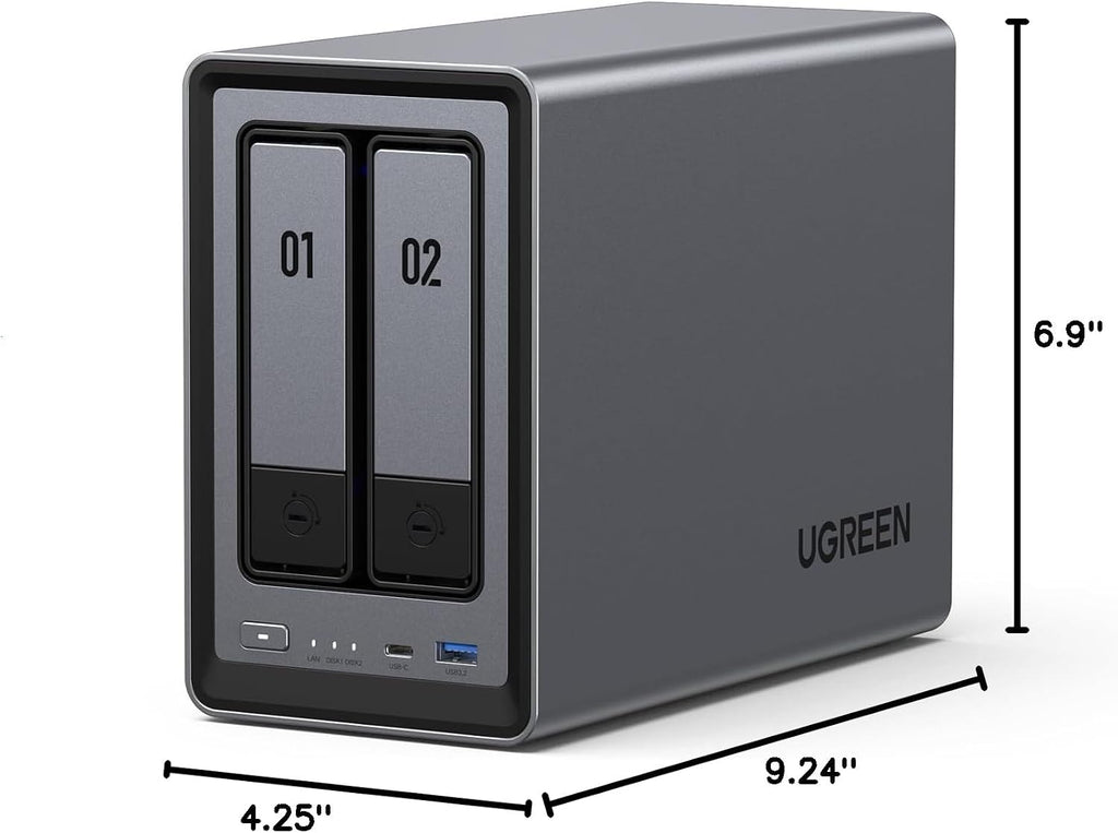UGREEN NAS DXP2800 2-Bay Desktop Network Attached Storage, Intel N100 Quad-Core CPU, 8GB DDR5 RAM, 2.5GbE, 2X M.2 NVMe Slots, 4K HDMI, Ideal for Content Creators and Enthusiasts (Diskless)