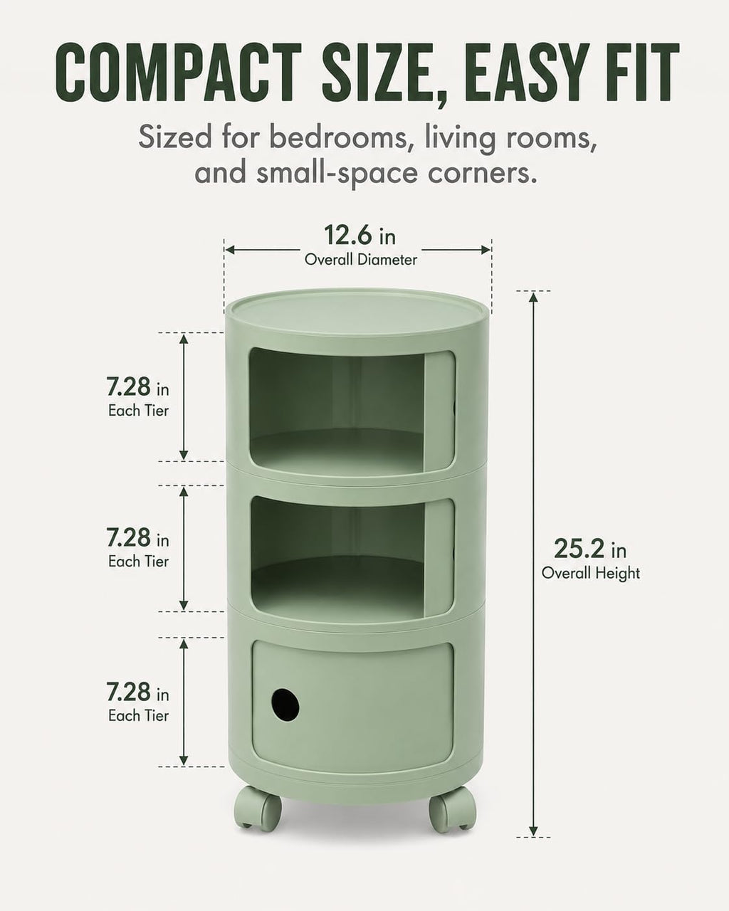 3 Tier Rounded Cabinet,Round Nightstand Detachable End Table with Storage Lightweight Side Table Storage for Living Room Bedroom Bathroom Kitchen