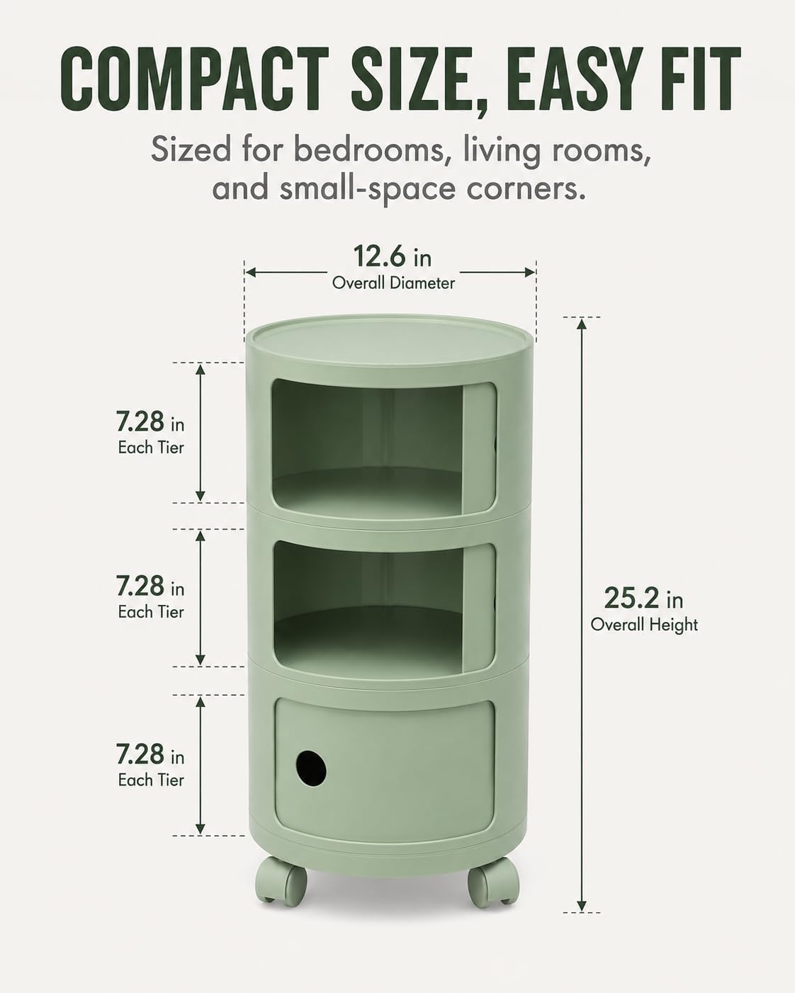 3 Tier Rounded Cabinet,Round Nightstand Detachable End Table with Storage Lightweight Side Table Storage for Living Room Bedroom Bathroom Kitchen