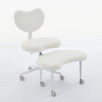 Cross Legged Office Chair with Wheels–360°Swivel Meditation Chair, Adjustable Height Yoga Office Chair for Adults, Ergonomic Kneeling Chair with Back Support for ADHD,Teddy Fabric Ivory