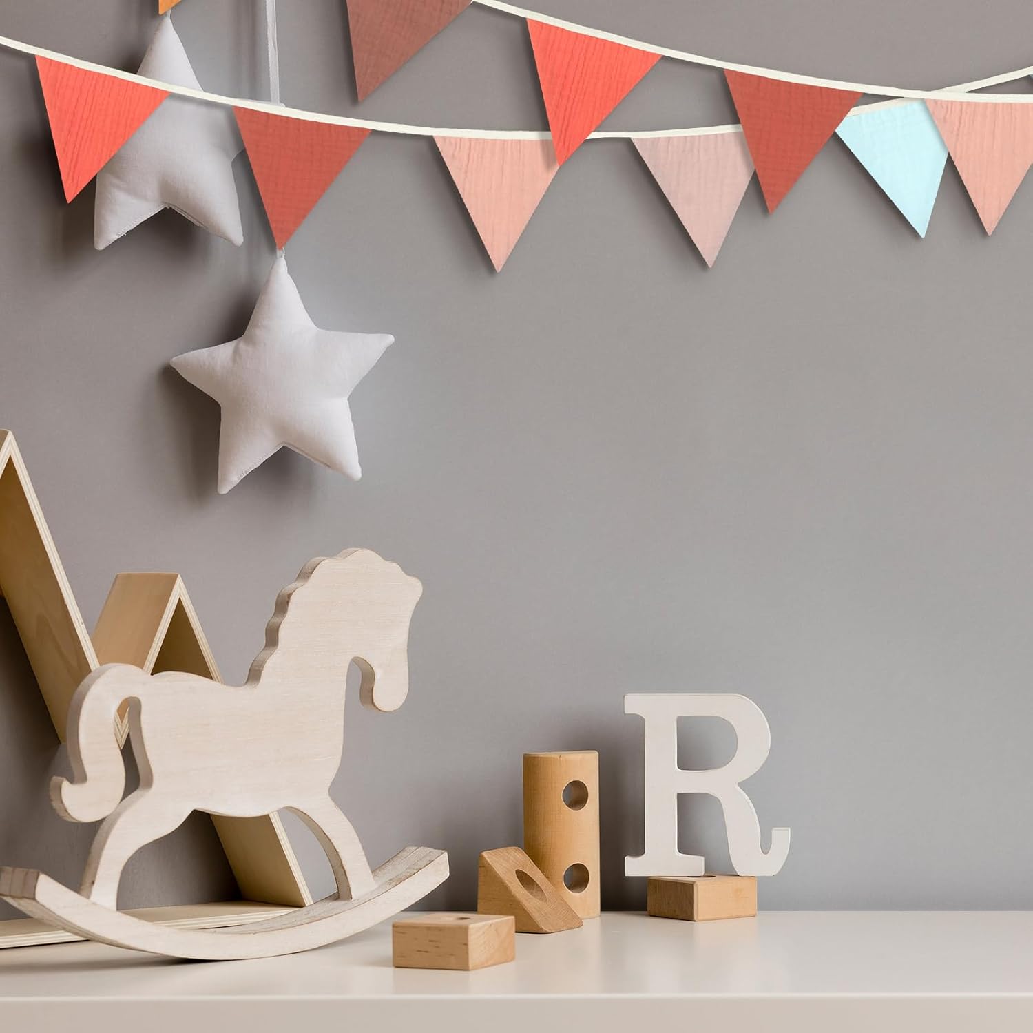 Oudain 2 Pcs Pennant Banner Flags Nursery Garland Triangle Bunting Flags Playroom Wall Decor Banner for Nursery Baby Shower Birthday Boho Wedding Party Event, Each 7.75 ft(Mixed Color)
