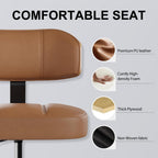 Drafting Chair with Lockable Wheels, Tall Chair Adjustable Stool with Curved Walnut Backrest and Footrest Ring, PU Leather Ergonomic Rolling Chair 300LBS Capacity for Office Workstation(Brown)