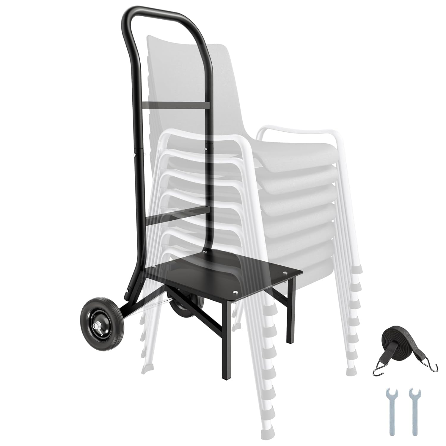 VEVOR Folding Chair Rack, 150 LBS Capacity, Heavy-Duty Chair Cart for Stacking 10 Chairs, Multi-Function Metal Chair Storage Dolly with Rubber Wheels, Push-Style Chair Holder, Matte Black