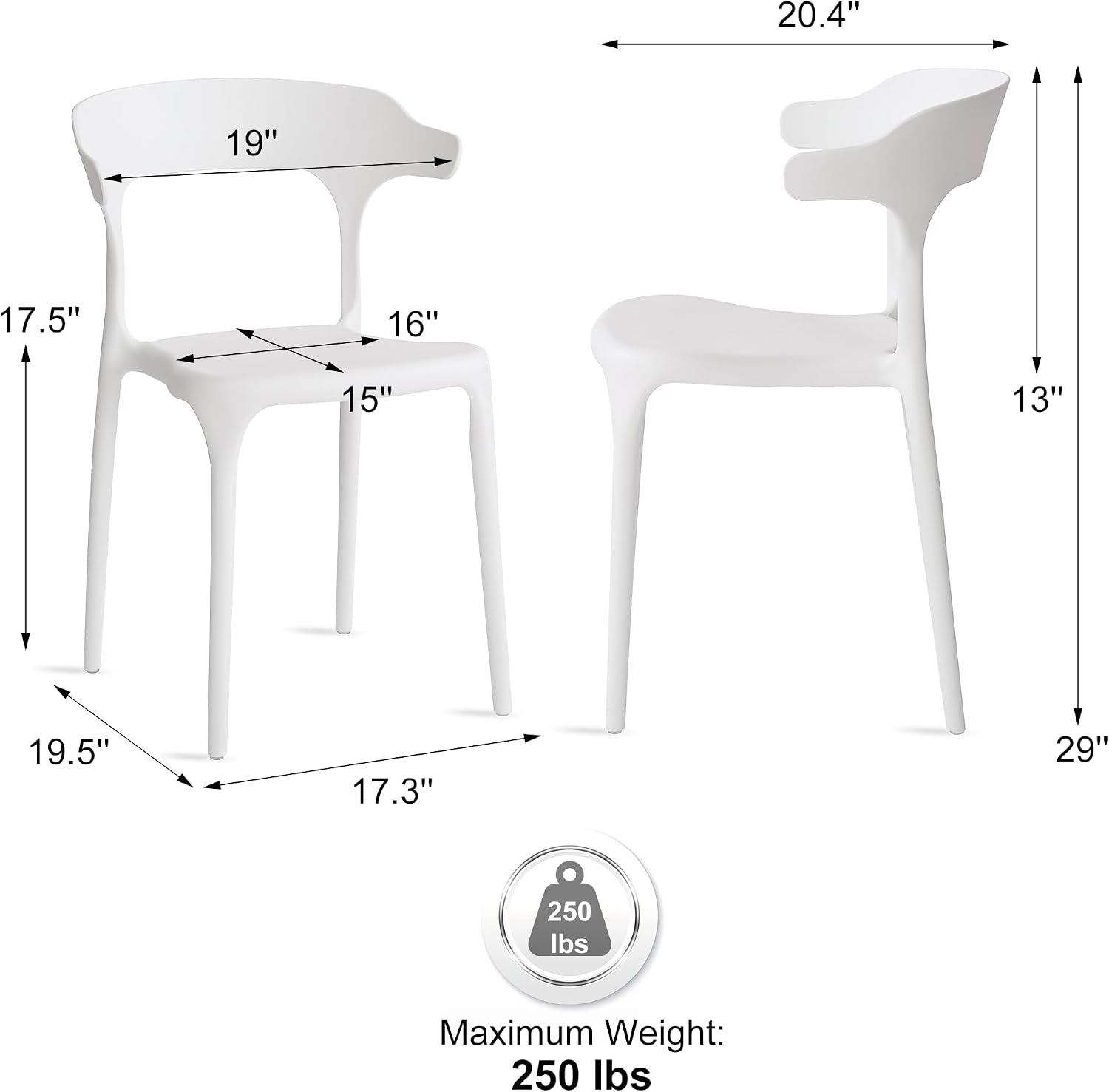 Modern Stackable Dining Chair Set, No Assembly, Plastic Chair, Patio Chair, Suitable for Indoor and Outdoor Cafes and Restaurants, Set of 4 (Cloud White)