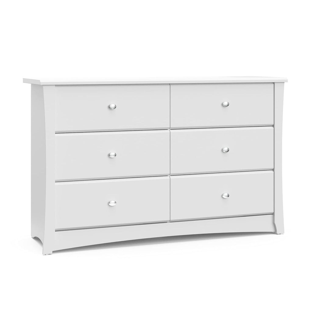 Storkcraft Crescent 6-Drawer Dresser, White | GREENGUARD Gold Certified, White Dresser for Bedroom, Kids & Nursery Storage Chest, Safety Interlocking Drawers, Kids Bedroom