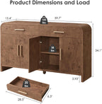 59" Sideboard Buffet Cabinet with Storage, Curved Sideboard Cabinet＆ Adjustable Shelves, FSC-Certified Wooden Board Modern Credenza Buffet Table Console Cabinets (Dark Burl)