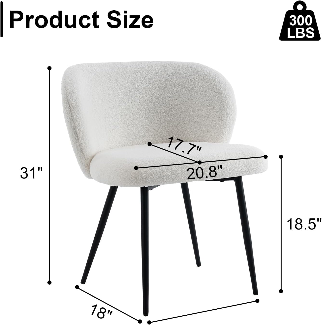 Chairs Set of 2, Upholstered Fabric Dining Room Chairs, Makeup Vanity Chair Modern Accent Chairs Farmhouse Kitchen Dining Chairs with Metal Legs for Home Kitchen, Living Room, Ivory