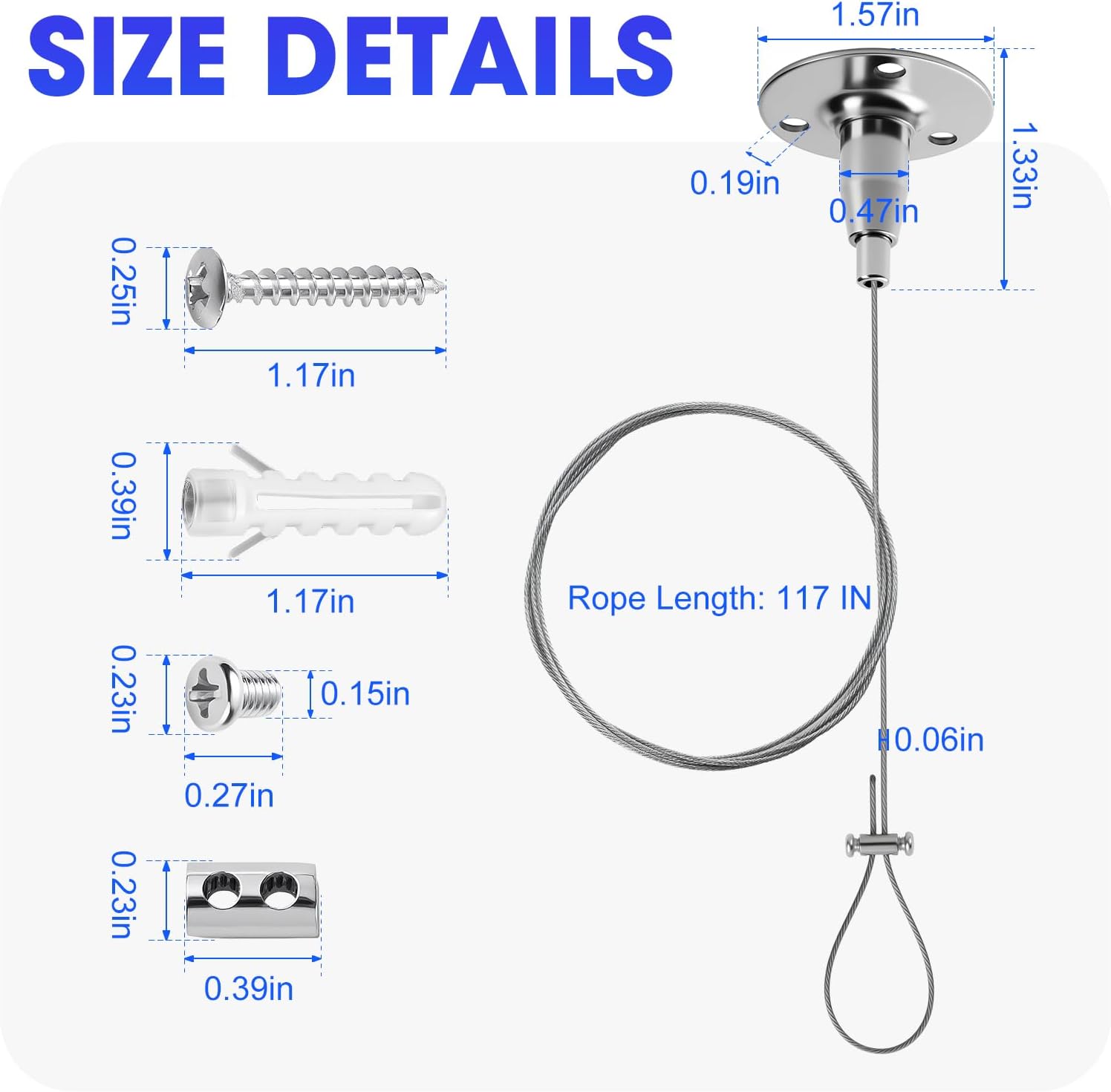 4 Pack Ceiling Mount Curtain Rod Support, 117" Heavy Duty Adjustable Stainless Steel Suspension Wire, Rustproof Anti-Sagging Bracket Kit for Curved, L-Shaped Rods, Closet Poles