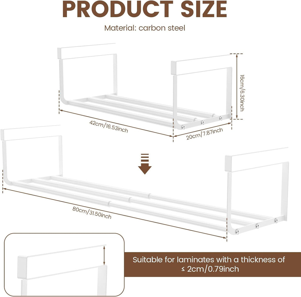 Shoe Storage Rack, Expandable Shoe Rack, Under Shelf Shoe Rack, Carbon Steel Under Shelf Shoe Rack Hanging Shoe Tray for Cabinet Shoe Cupboard (White)
