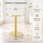 gopop 23.6" Modern Small Table for 2, Round Bar Table with Faux Marble Tabletop, Golden Edge & Base, Space Saving, Ideal for Cafe/Small Spaces/Apartment, White