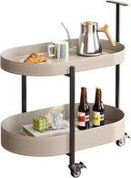 Oval Mobile Side Table with Lockable Wheels,Modern 2-Tier Storage Bedside Table,End Table for Living Room, Bedroom, Small Space,Easy Assembly