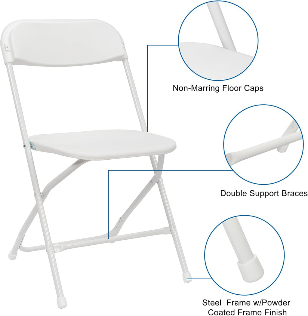 OLLODOT 50 Pack White Folding Chairs with 350-LBS Capacity, Lightweight Portable Indoor Outdoor Chairs, Stackable Commercial Seat with Steel Frame for Office, Party, Events, Wedding, Kitchen &Dinning