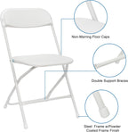 OLLODOT 50 Pack White Folding Chairs with 350-LBS Capacity, Lightweight Portable Indoor Outdoor Chairs, Stackable Commercial Seat with Steel Frame for Office, Party, Events, Wedding, Kitchen &Dinning