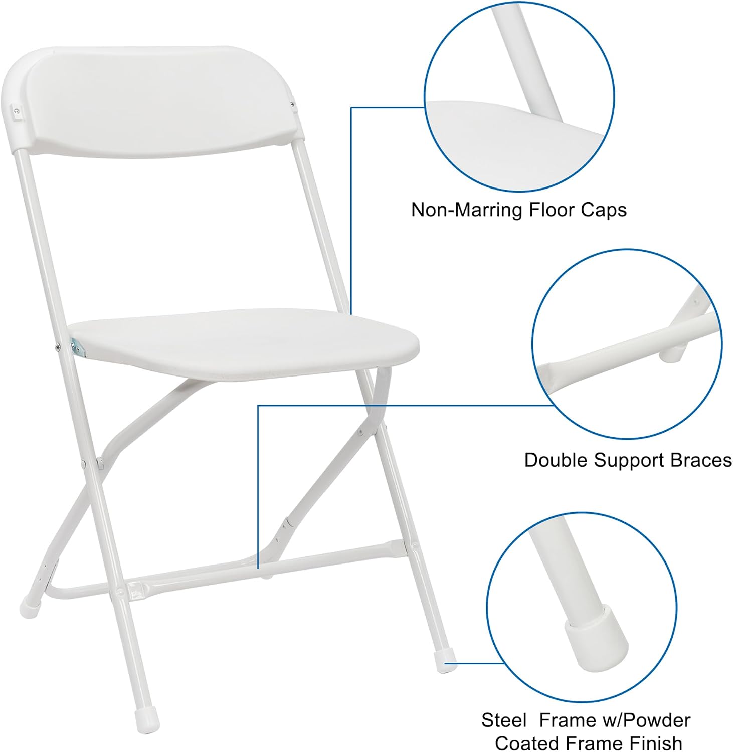 OLLODOT 50 Pack White Folding Chairs with 350-LBS Capacity, Lightweight Portable Indoor Outdoor Chairs, Stackable Commercial Seat with Steel Frame for Office, Party, Events, Wedding, Kitchen &Dinning