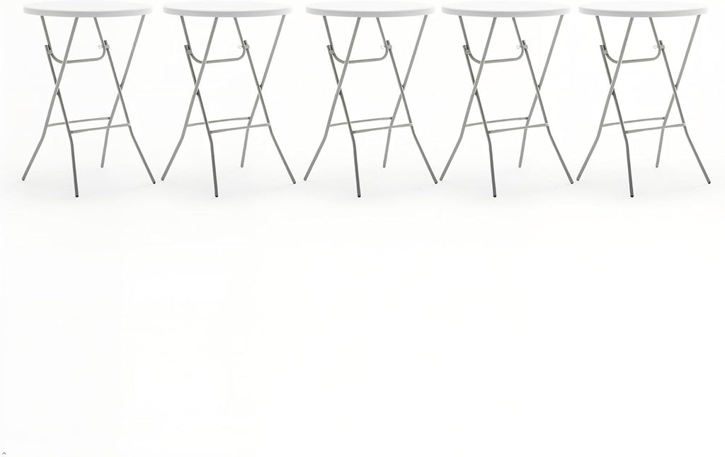 BTExpert 32” Round Bar Height Folding Table Set of 5 – 43” High Top Commercial Plastic Table, White Granite, Portable Heavy-Duty Cocktail Table for Wedding, Party, Event, Indoor Outdoor Use