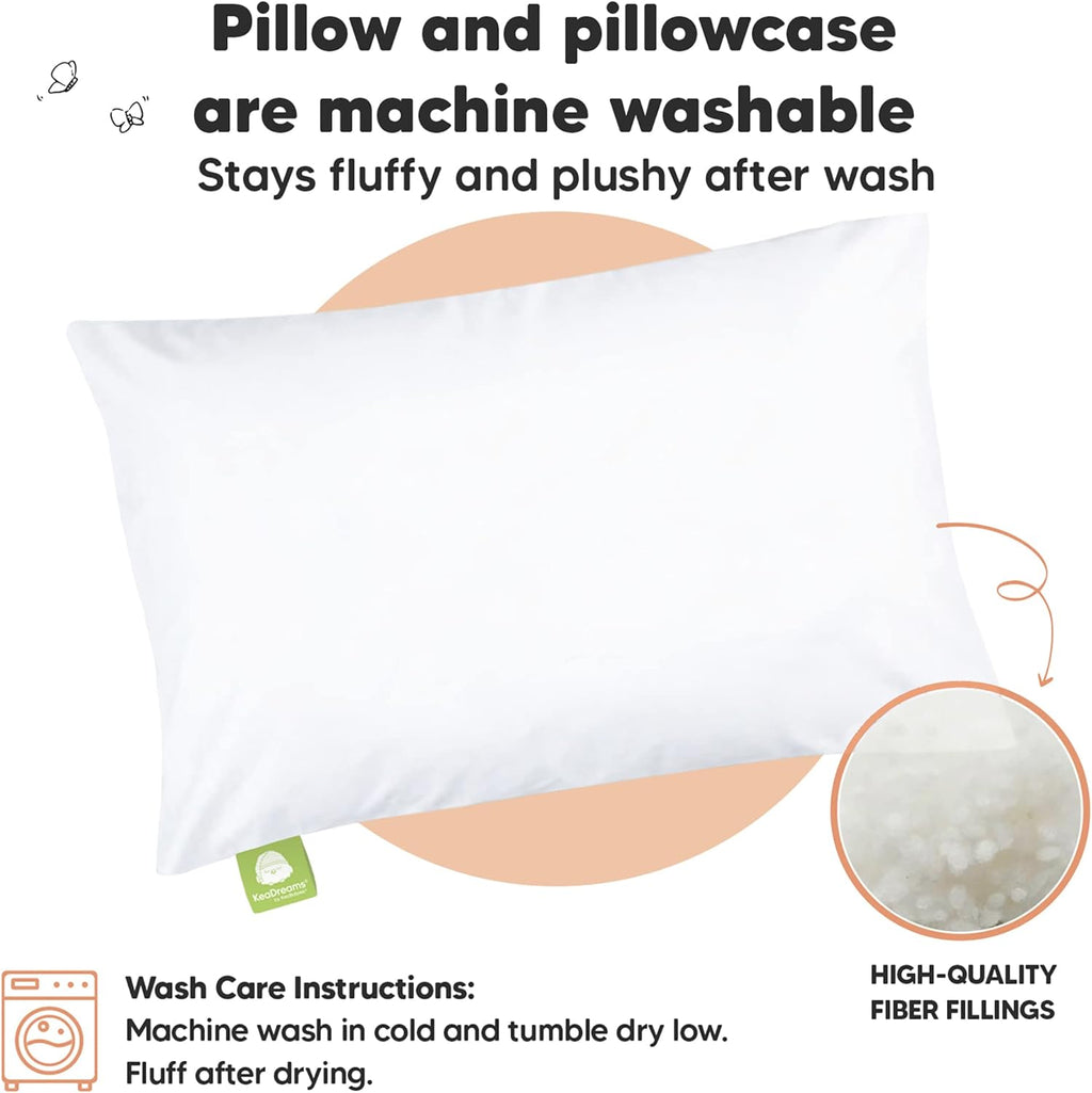 Toddler Pillow with Pillowcase - 13x18 My Little Dreamy Kids Travel Bed Pillows for Sleeping, Organic Cotton Small Pillowcase, Soft & Breathable, Machine Washable, Toddlers 2-5 years old (Soft White)