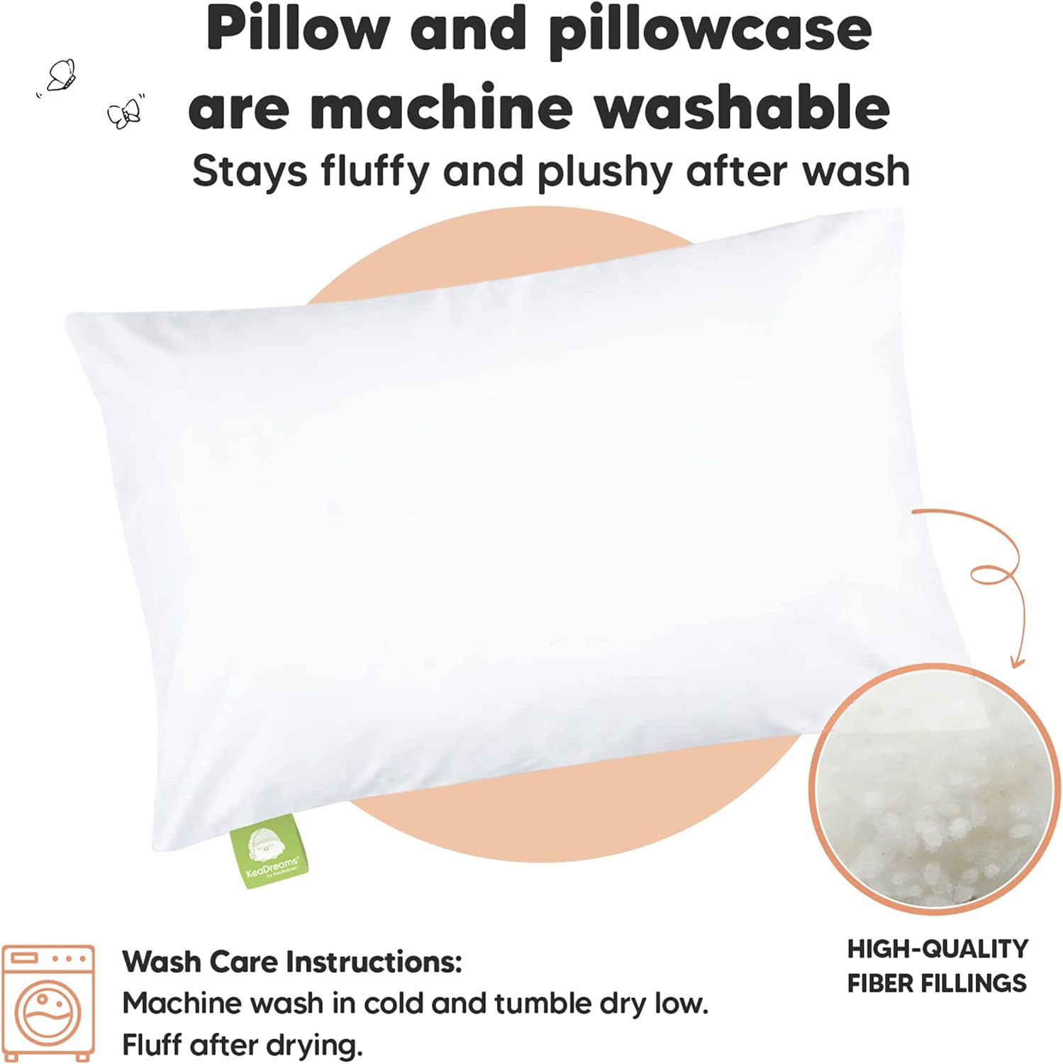 Toddler Pillow with Pillowcase - 13x18 My Little Dreamy Kids Travel Bed Pillows for Sleeping, Organic Cotton Small Pillowcase, Soft & Breathable, Machine Washable, Toddlers 2-5 years old (Soft White)