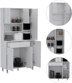 Kitchen Pantry Cabinet, Two Open Shelves, One Drawer, Multiple Cabinets, White,for Kitchen
