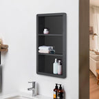 IDYLLOR Recessed Medicine Cabinet No Mirror - 14x24 Bathroom Storage Wall Cabinet with 2 Shelves, 304 Stainless Steel Shower Niche, Matte Black Waterproof for Bathroom, Toilet, Vanity