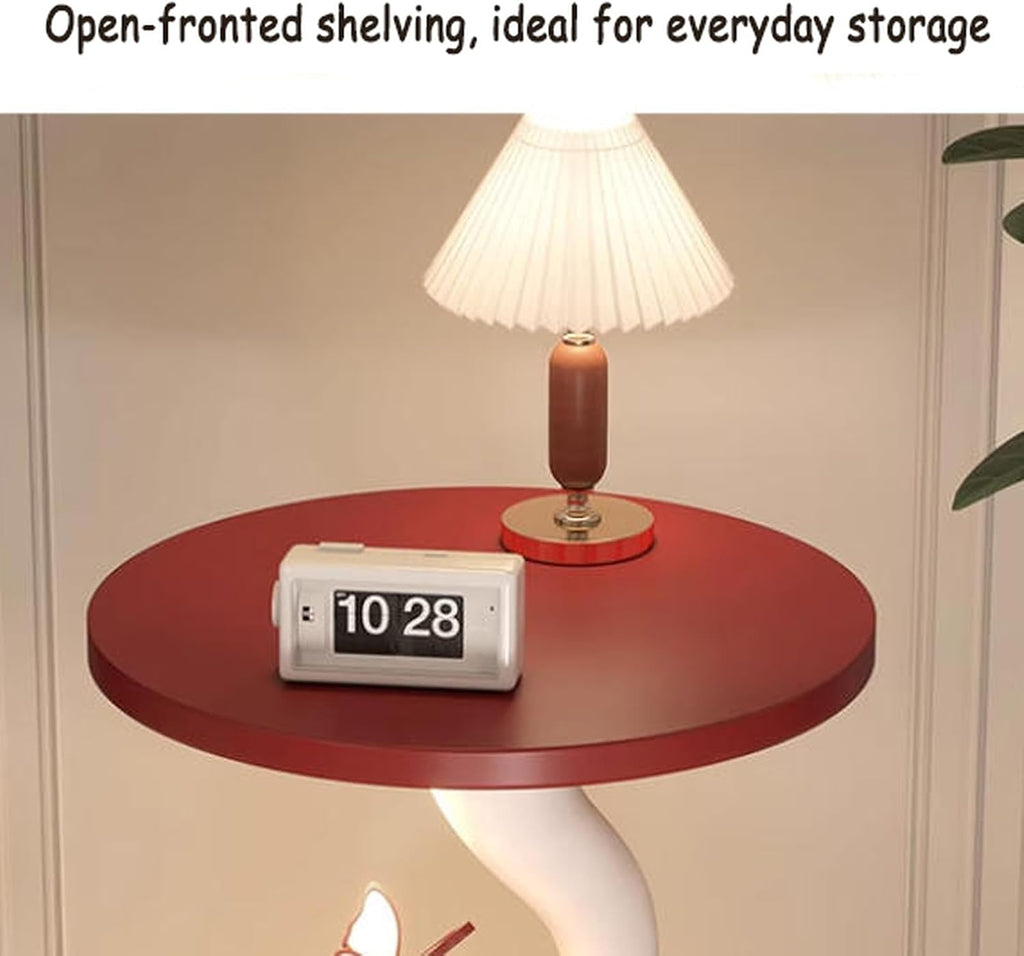 Creative Cat-Shaped Side Table,Floor-Standing Bedside Cabinet with Open Shelf,Resin Coffee Tables for Living Room,Bedroom,Balcony,Office,Hallway Home Decor Gift(35 * 35 * 50CM, Red and White)