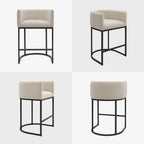 Counter Height Bar Stools Set of 2, 24 Inch Seat Height Barstools for Dining Room, Fabric Upholstered Bar Chair for Kitchen Island, Linen Counter Stools with Metal Legs, Beige