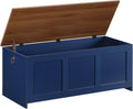 HOOBRO Storage Bench, 39.3" Retro Wooden Storage Chest, Wooden Storage Trunk, Toy Chest with Lift Top, Multifunctional Entryway Organizer, for Entryway, Living Room, Blue and Walnut UH141CW01G1