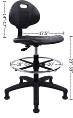 Heavy Duty Durable Drafting Stool - Easy to Clean! Ergonomic Polyurethane Chair. Seat Height Adjustable w/Footring for Home, Automotive, Lab, Cleanroom (Non-Rolling Glides, Tall Stool).