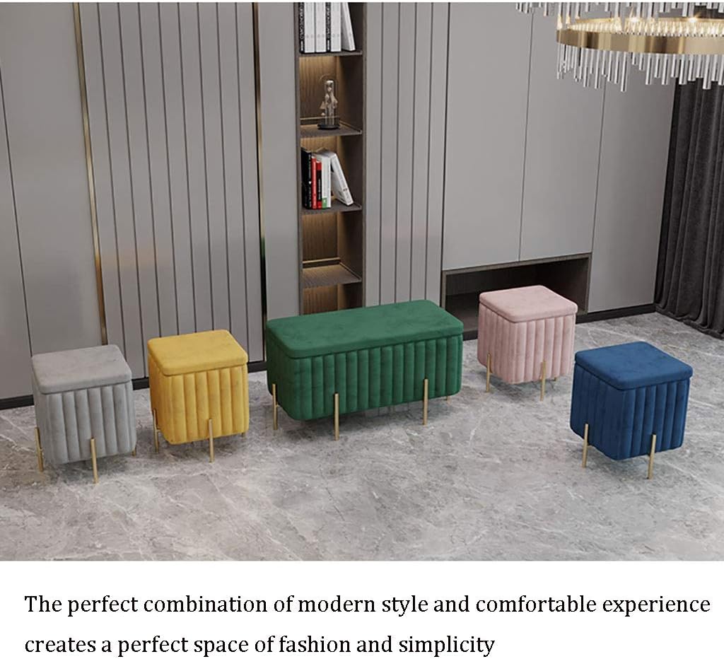 Beautify Green Velvet Footstool Pouffe Storage Stool Ottoman Cube Footrest Square Chest with Gold Legs for Bedroom, Dressing Table（Size : 45x45x42cm） (Color : Pink, Size : 45x45x42cm)