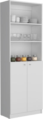 Kitchen Pantry Cabinet,Wooden Cupboard Credenza Cabinet with 3 Open Shelves & 2 Doors,Freestanding Kitchen Hutch Organizer for Dining Room,Living Room,White