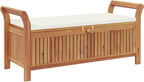 Gecheer Garden Storage Bench with Cushion 126 cm – Solid Acacia Wood Outdoor Storage Seat for Patio, Deck, or Yard