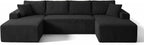 ivoros 125" Cloud Couch Sectional, Modular Sofa with Cup Holder and Storage Pocket, Corduroy U Shaped Boneless Sofas, Couch in a Box, No Assembly Required, Black Couches for Living Room