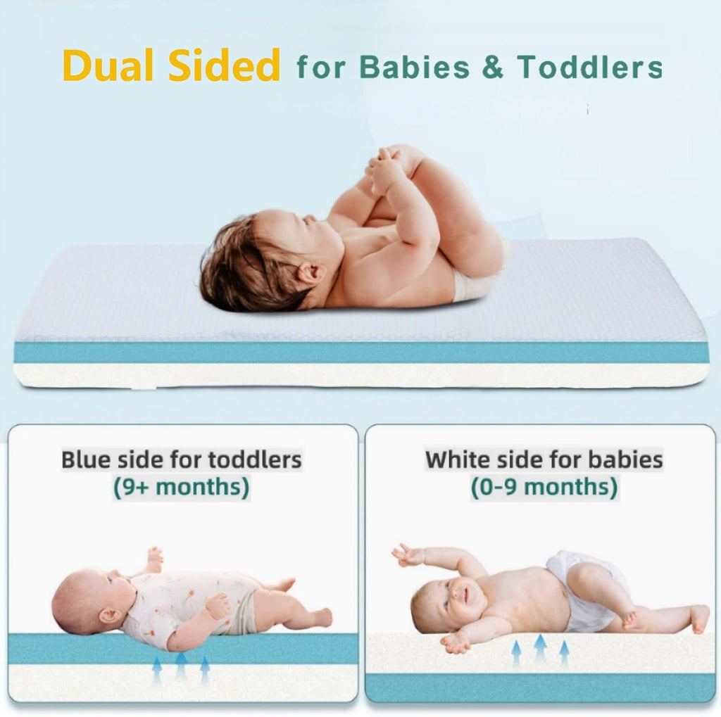 Pack and Play Mattress,Dual Sided Memory Foam Pack N Play Mattresses,Breathable with Non-Slip Bottom Removable Cover