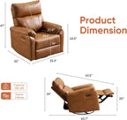 Power Recliner Chair with Adjustable Lumbar Support, Swivel Rocker Recliner with Overstuffed Armrests, Nursery Glider Recliner, Rocking Chair Nursery for Bedroom,USB&Type-C,Faux Leather Camel