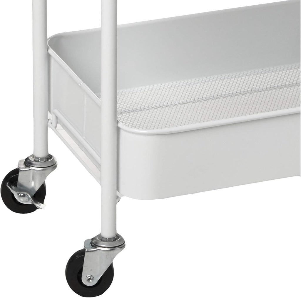 CAXXA 3-Tier Rolling Metal Storage Organizer - Mobile Utility Cart Kitchen Cart with Caster Wheels, White
