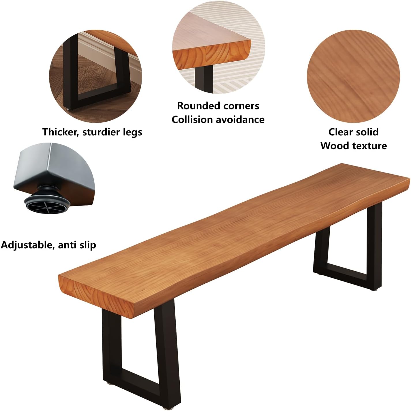 Durable Solid Wood Top Bench with Sturdy Metal Legs – Versatile Dining & Office Seating - Multi-Size Options Ideal for Living Room, Dining Room, and Home Office(Dark yellowbench, 70.87in)