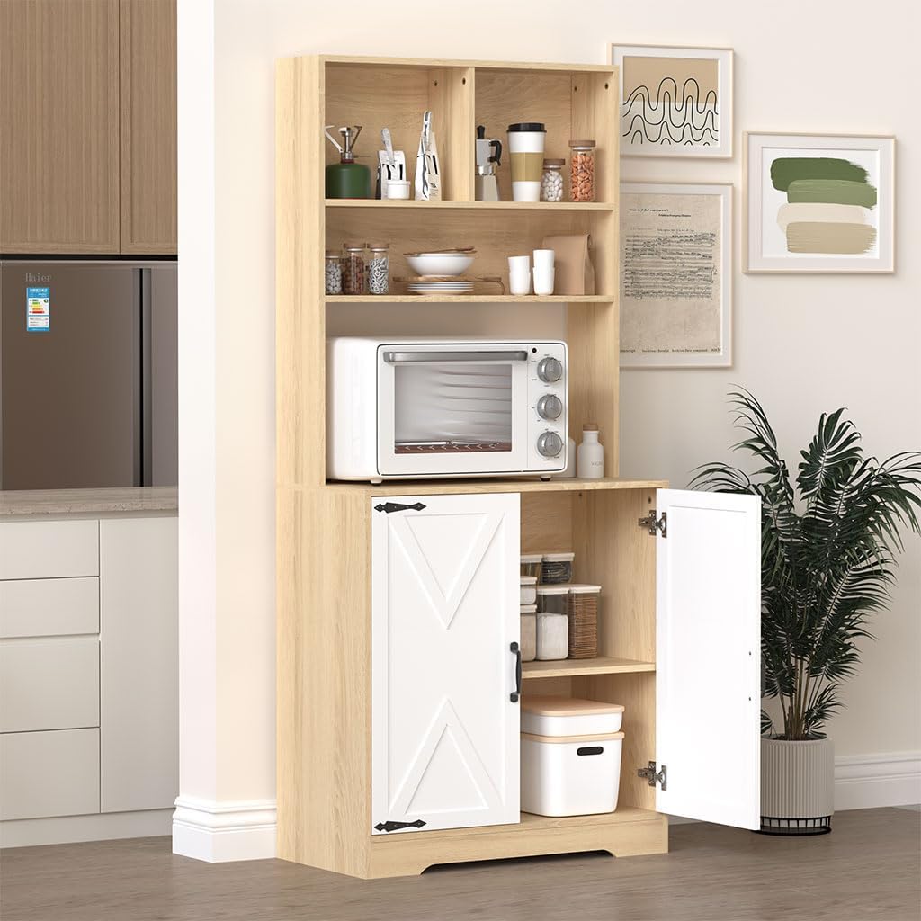 71" Kitchen Pantry Cabinet, Modern Freestanding Tall Cupboard Storage Cabinet with 2 Doors and Adjustable Shelves, Modern Utility Pantry Cabinet for Dinning Room, Living Room