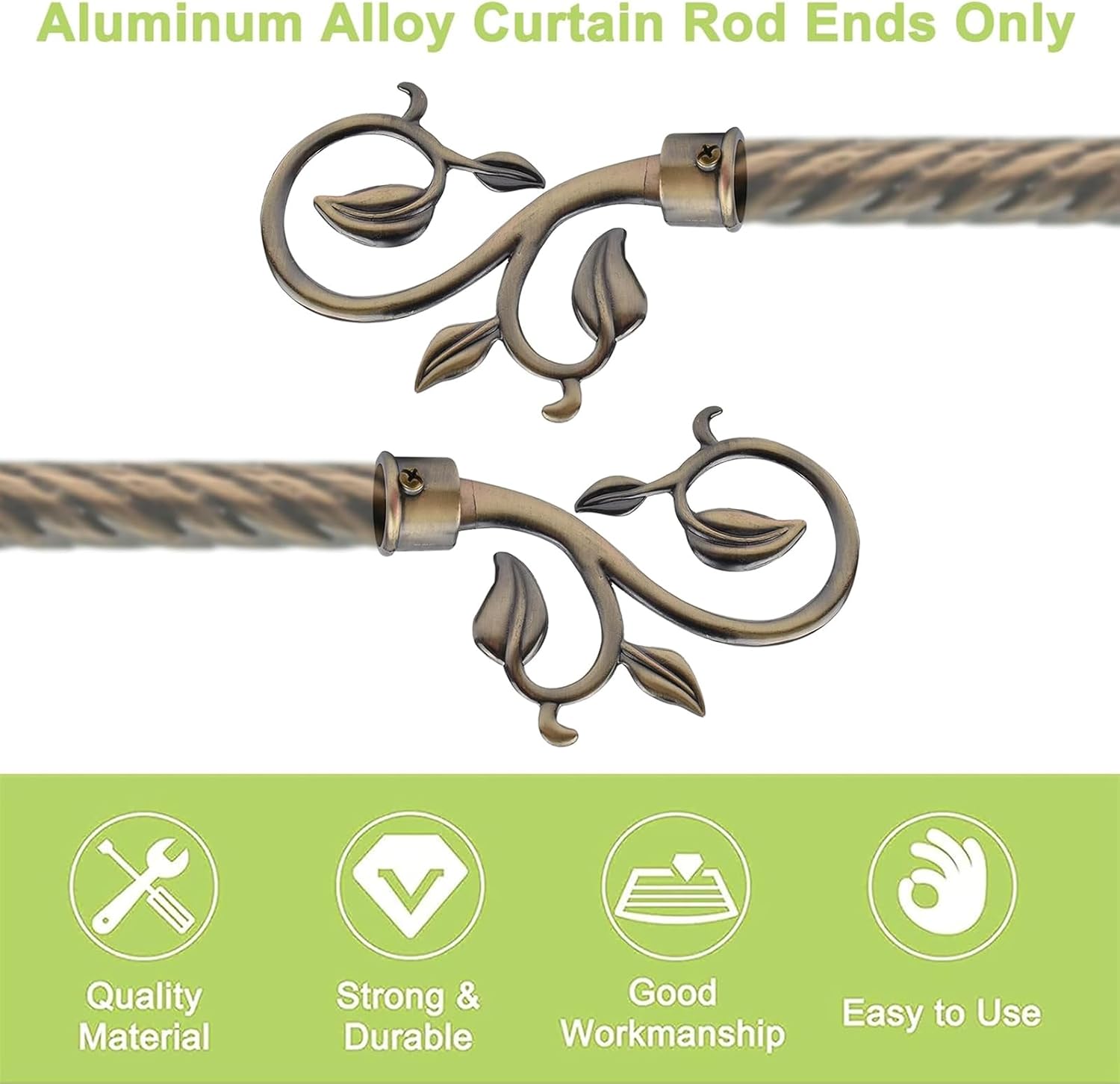 Bronze Curtain Finials, 2Pcs Leafy Branches Style, Fits Dia. 0.9-1.1" Rods, Easy to Install, Strong & Durable Aluminum Alloy, Bronze Textured Finish