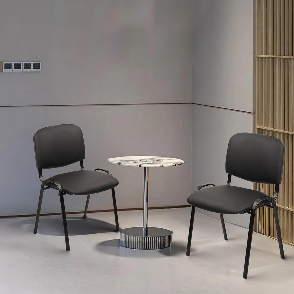 CLATINA Stackable Armless Guest Chairs, PU Leather Thick Cushion Waiting Room Chairs, Heavy Duty Metal Frame No Wheels Stackable Office Reception Chair for Lobby Conference Room School Black，10 Pack