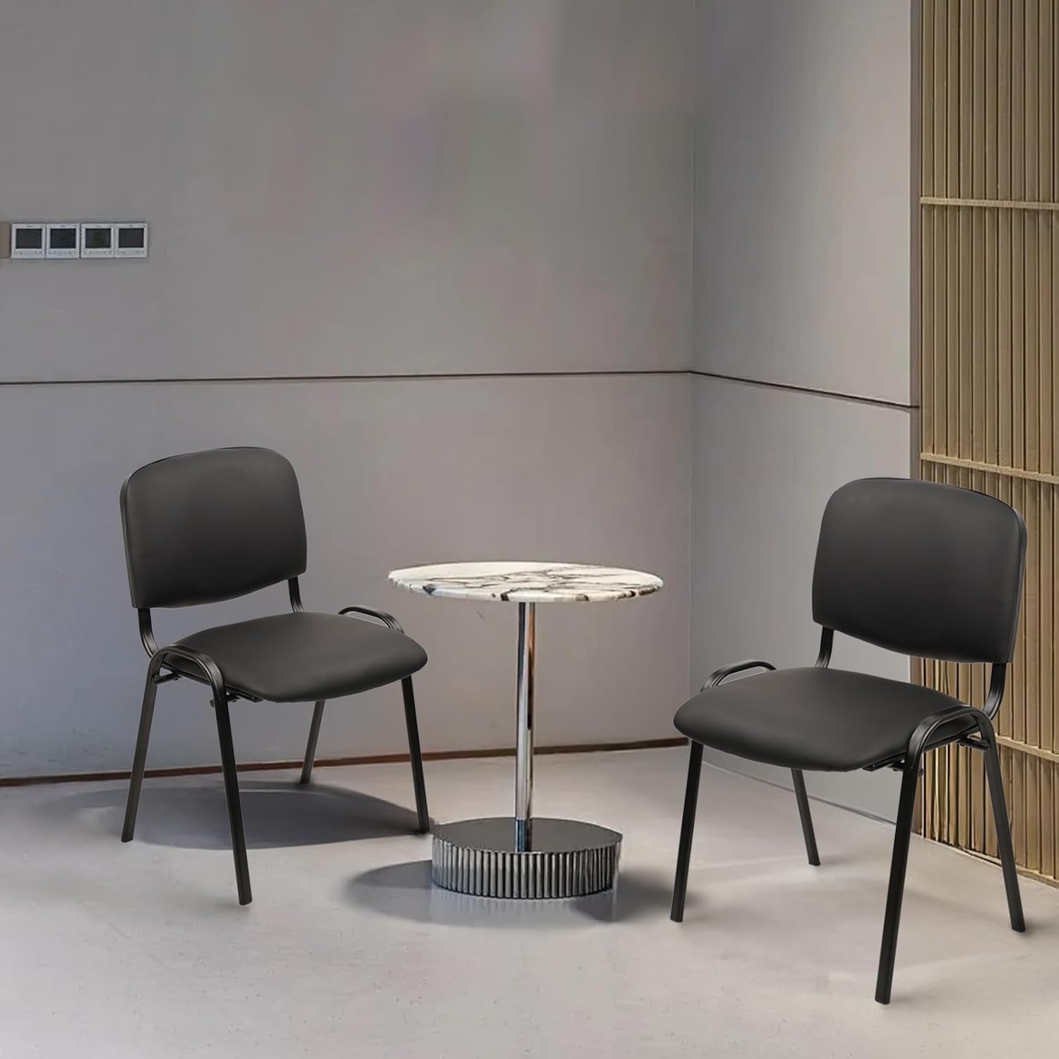 CLATINA Stackable Armless Guest Chairs, PU Leather Thick Cushion Waiting Room Chairs, Heavy Duty Metal Frame No Wheels Stackable Office Reception Chair for Lobby Conference Room School Black，10 Pack