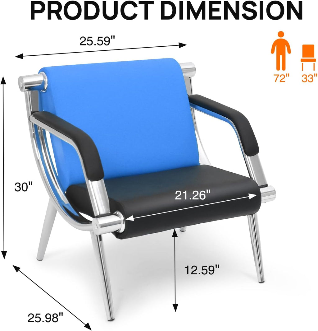 Waiting Room Chairs with Armrest, PU Leather Office Furniture, Lobby Conference Reception Chairs, Office Guest Seating for Clinic,Airport,Hospital,Barber,Salon,Bank (Blue & Black, 2-Seat)