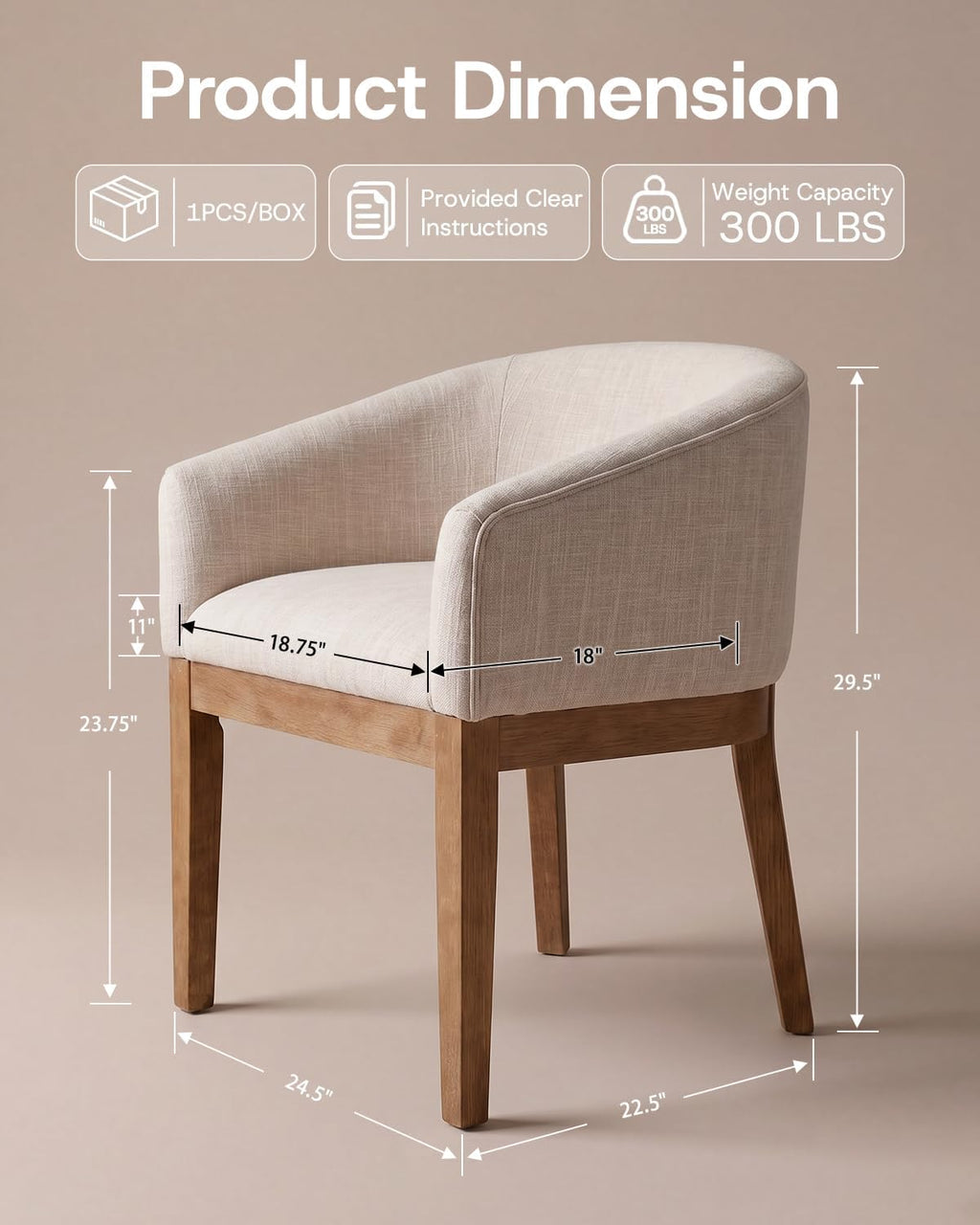 HNY Barrel Dining Chairs Set of 8, Mid Century Modern Upholstered Dining Chairs with Arms, Linen Kitchen & Dining Room Chairs, Solid Wood Frame Accent Chairs for Kitchen, Apartment, Beige
