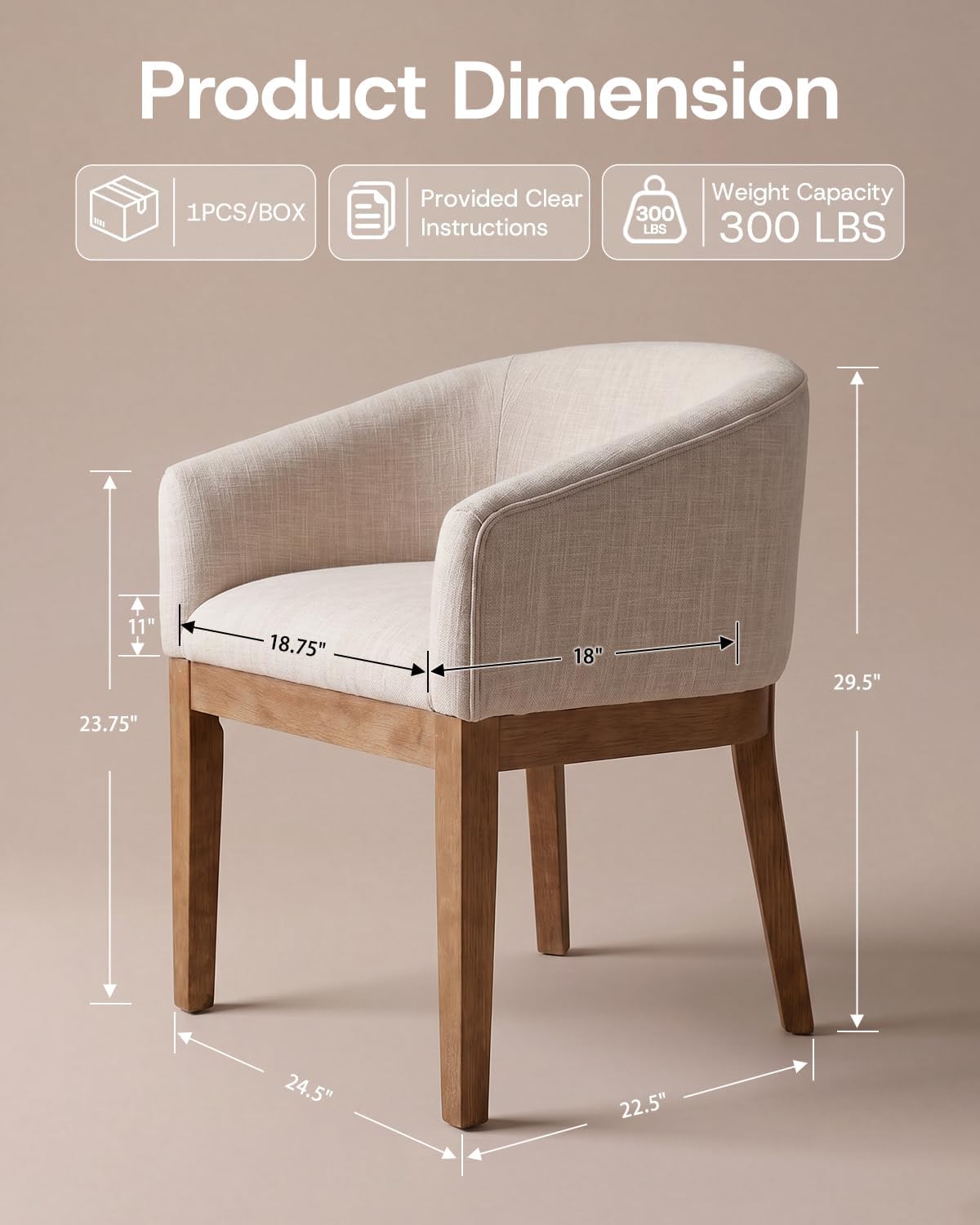 HNY Barrel Dining Chairs Set of 8, Mid Century Modern Upholstered Dining Chairs with Arms, Linen Kitchen & Dining Room Chairs, Solid Wood Frame Accent Chairs for Kitchen, Apartment, Beige