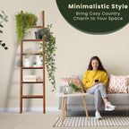 Decorative Foldable Wooden Blanket Ladder, 6-Tier Pine Wood Quilt Ladder 68" — Easy Assembly, Anti-Slip, Farmhouse Decor Rack Stand for Living Room, Bedroom Bathroom (Brown)