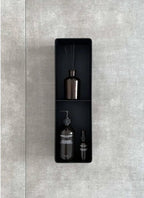 Modern Black Wall Mounted Storage Shelf, 2-Tier Floating Shelf for Bathroom Bedroom Living Room, Decorative Organizer for Toiletries Candles Small Plants, Space-Saving Wall Shelf