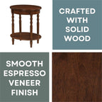 Pemberly Row Oval End Table with Shelf, 20.5 x 15.25 x 24.25 in, Solid Wood Legs, Espresso Veneer Finish, Bottom Shelf Storage, Classic Accent Table for Living Room or Bedroom Use