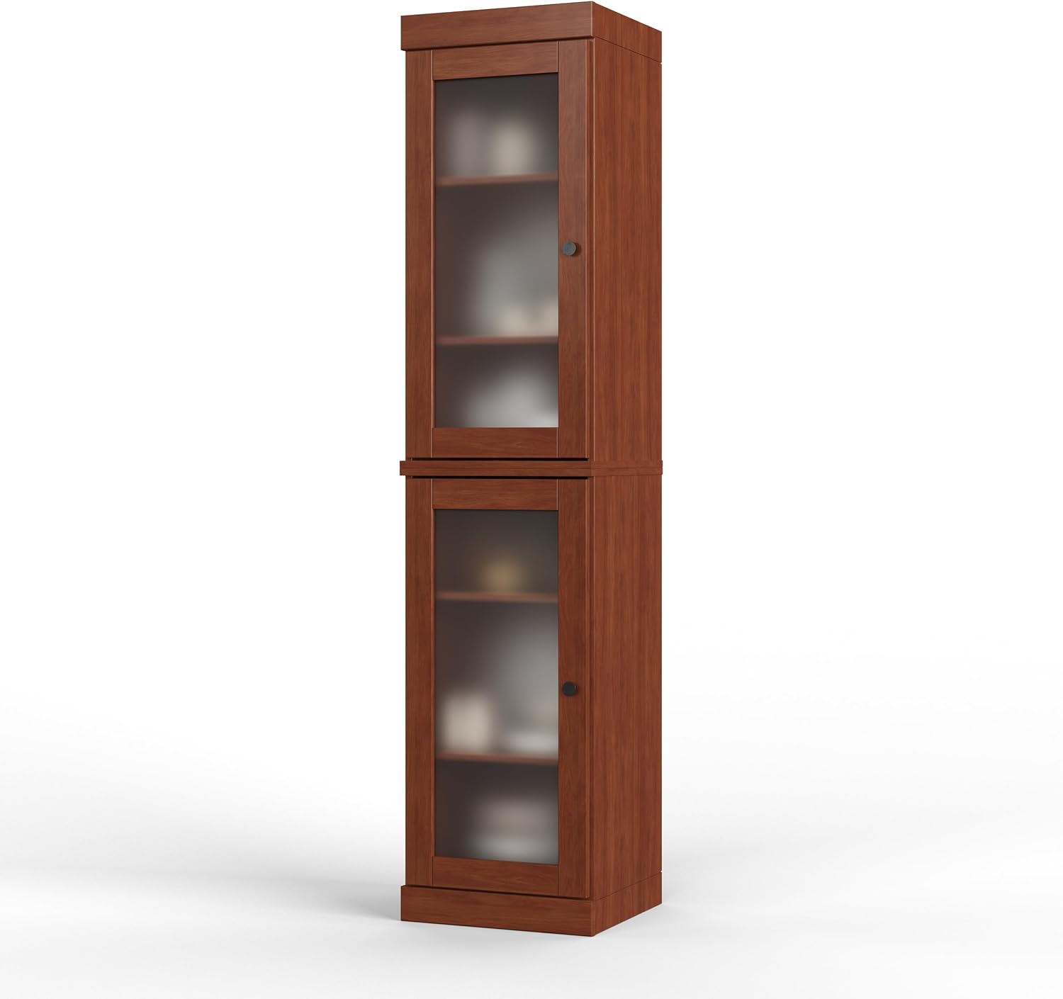 Palace Imports Solid Wood Kitchen Pantry Cabinet w/Frosted Glass Doors - Narrow Storage Cabinet - 16.5" Wide x 71.5" Tall - Mocha, Adjustable Shelves, 100% Eco-Friendly Wood, Modular Cabinets
