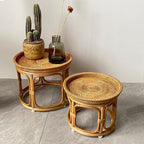 Bohemian Rattan Side Table, Round Wicker Accent Table, Small Bamboo End Table for Living Room, Balcony, or Bedroom Décor(Large)