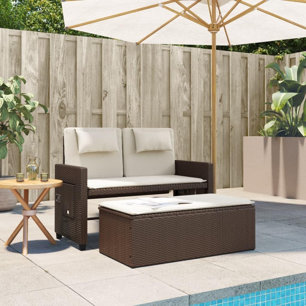 Garden Bench Brown, Cream White,Reclining Garden Bench with Adjustable Armrests & Luxurious Cushions Brown Poly Rattan Outdoor Seating for or Terrace Patio Furniture
