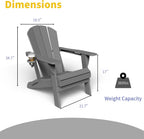 Kingdura Foldable Adirondack Chairs Set of 4, Portable HDPE All Weather Resistant Outdoor Patio Chair, Wooden Textured with Cup Holder, 380LBS Capacity for Poolside, Backyard, Deck, Fire Pit (Grey)