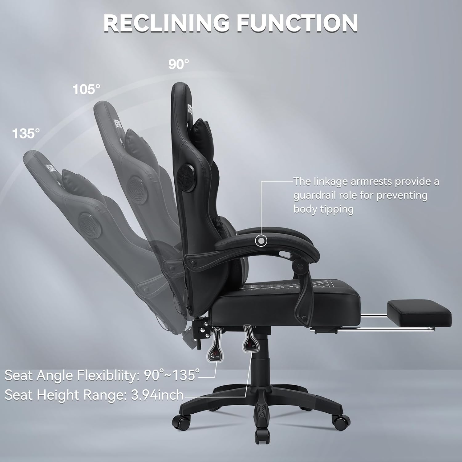 HOFFREE Gaming Chair with Speakers Massage Computer Gaming Chairs for Adults Reclining Bluetooth Game Chairs with Pocket Spring Cushion Video Game Chair with Footrest Computer Office Desk Chair Black